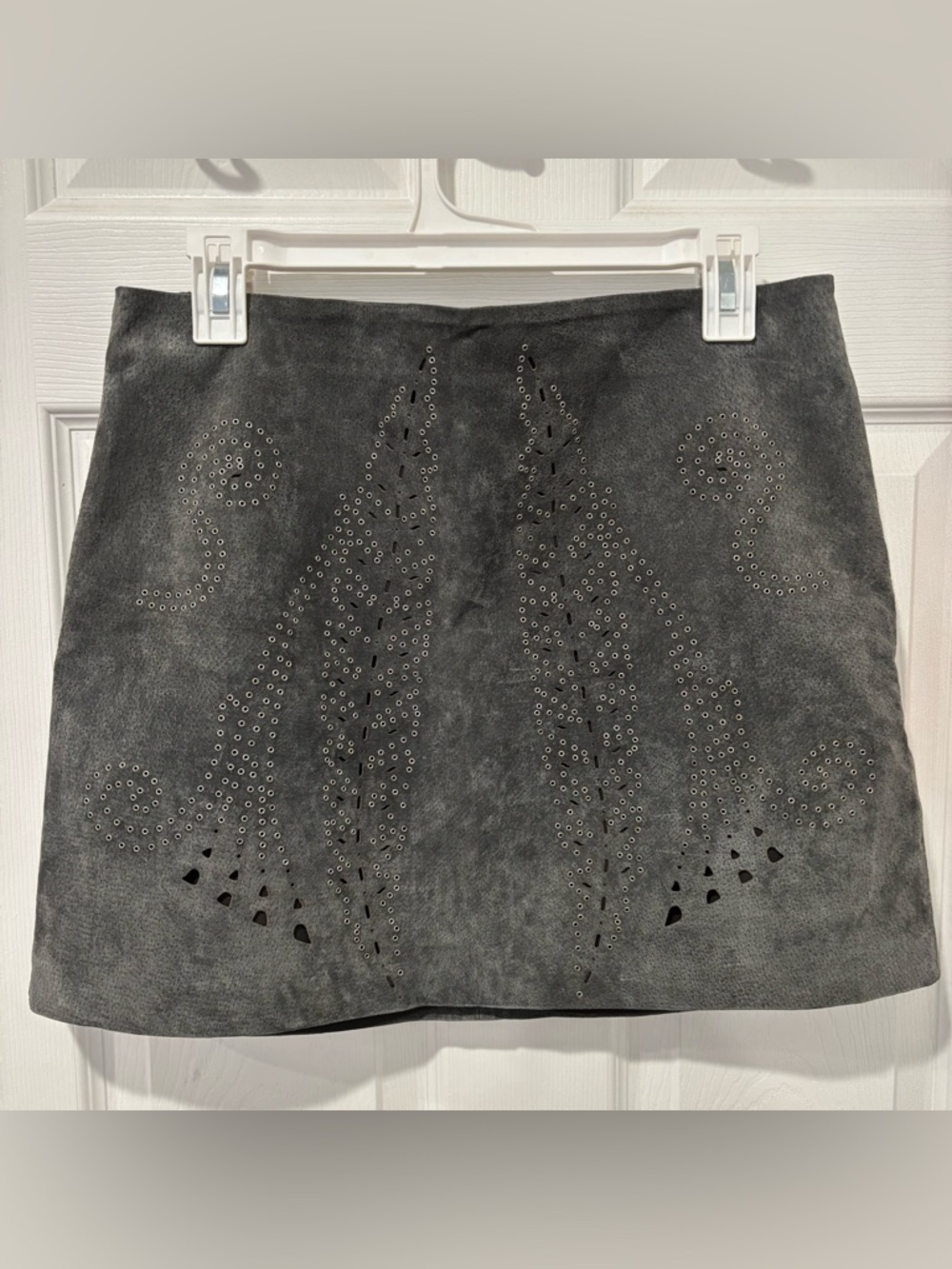 Zara Gray Suede-Mini Skirt with Eyelet & Cutout Design